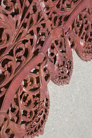 Asian Hand-Carved Wooden Architectural Arched Wall Door Panel