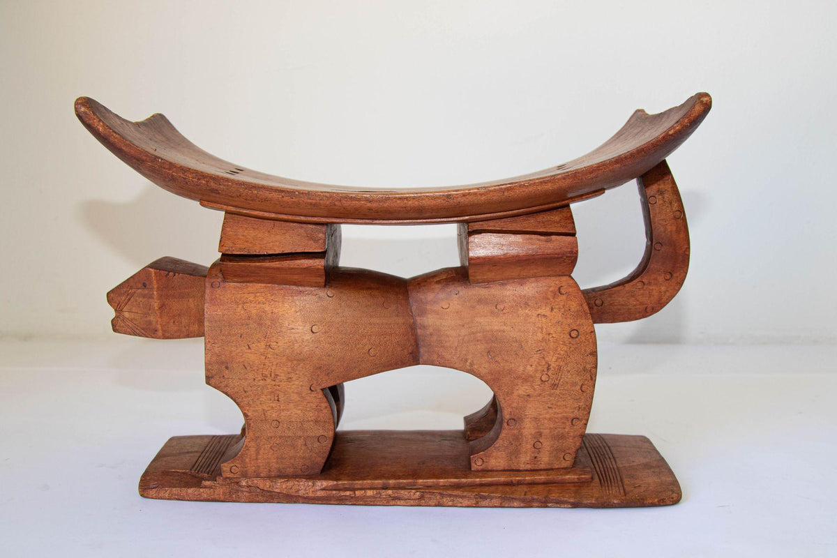 Antique Ghanian Ashanti Style Stool with Leopard Carved, Africa — additional view 15