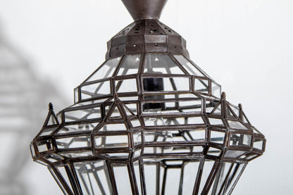 Vintage Moroccan Glass Lantern, Moorish Style Metal Fixture, 1980s
