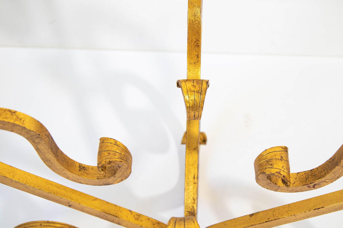 1950s Italian Hollywood Regency Round Gilded Wrought Iron and Glass Side Table — Italy