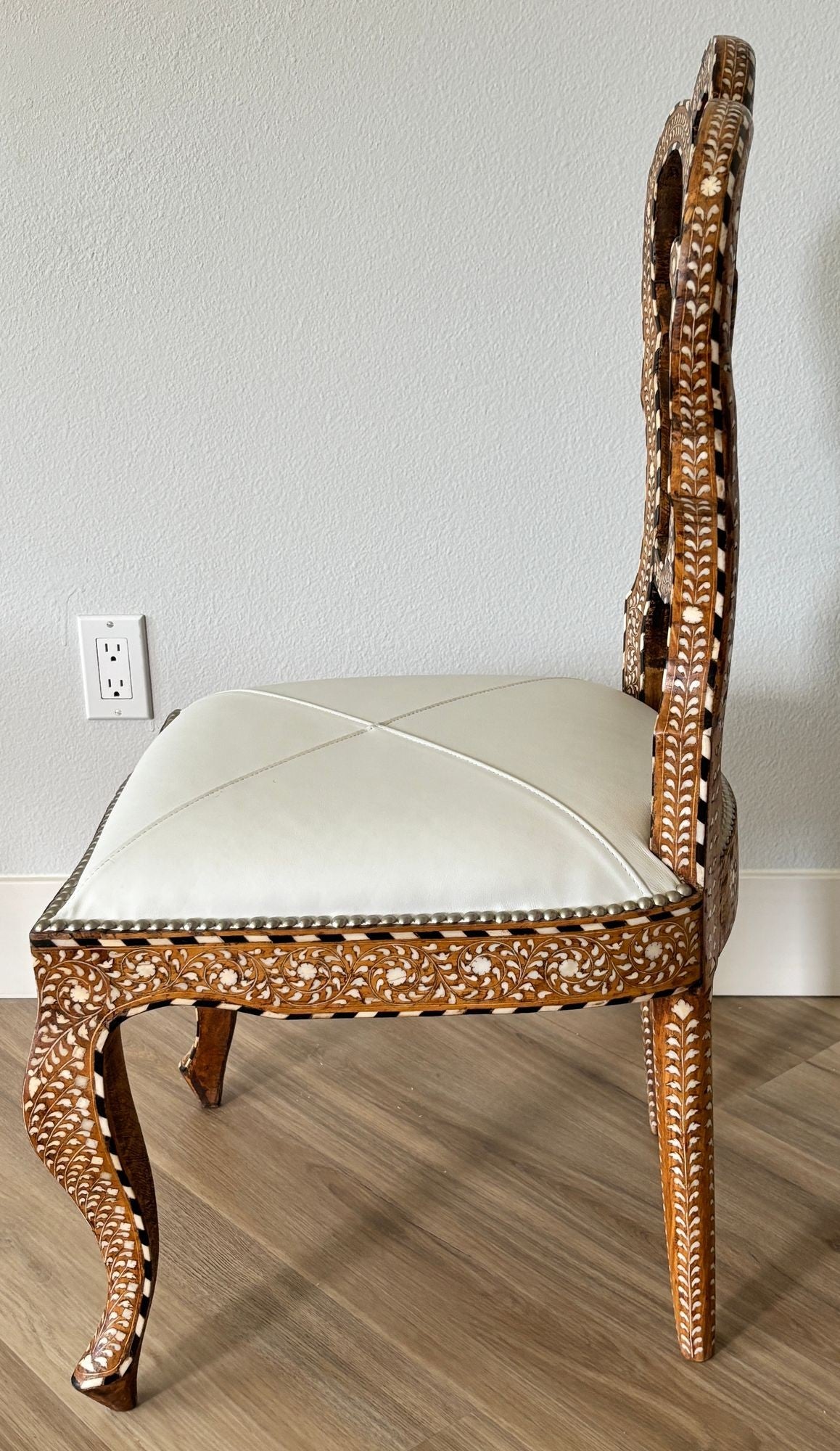 Pair of Anglo-Indian Bone-Inlaid Teakwood Side Chairs Mughal Revival