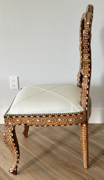 Pair of Anglo-Indian Bone-Inlaid Teakwood Side Chairs Mughal Revival