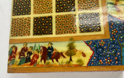 Vintage Persian Micro Mosaic Chess Box, Handcrafted Fruitwood, 1950s