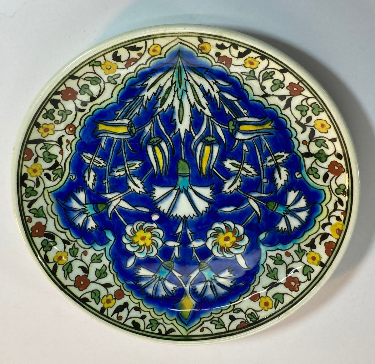 Vintage Turkish Iznik Style Polychrome Floral Ceramic Wall Plate, 1950s