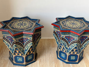 Moroccan Star Shape Blue Side Tables 1960s Pair of Moorish Tables