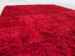 Vintage Red Ethnic Moroccan Fluffy Rug Bed of Roses