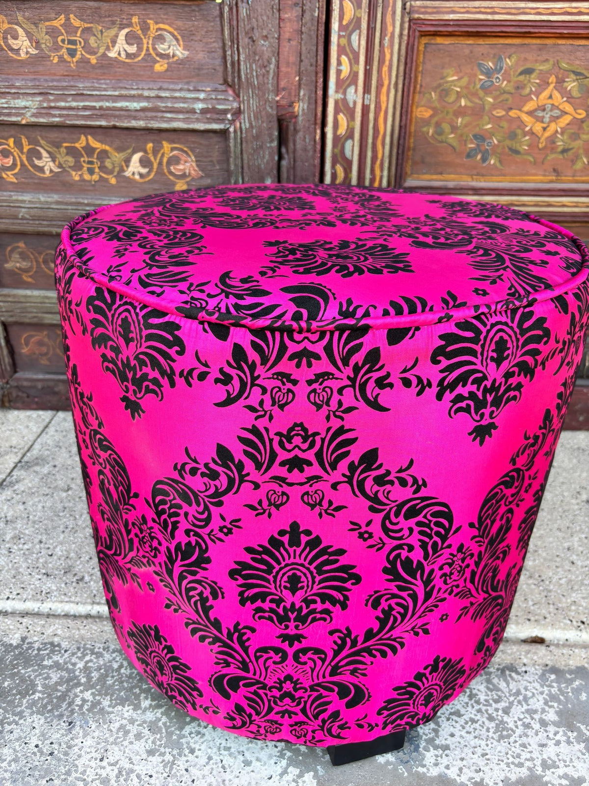 Moroccan Boho Style Pouf in Hot Fuchsia Color