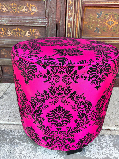 Moroccan Boho Style Pouf in Hot Fuchsia Color