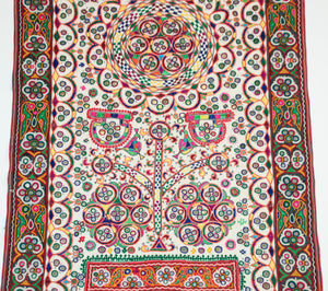 1920's Indian Gujarati Rabari Kutch Silk Embroidered Ethnic Textile with Mirror