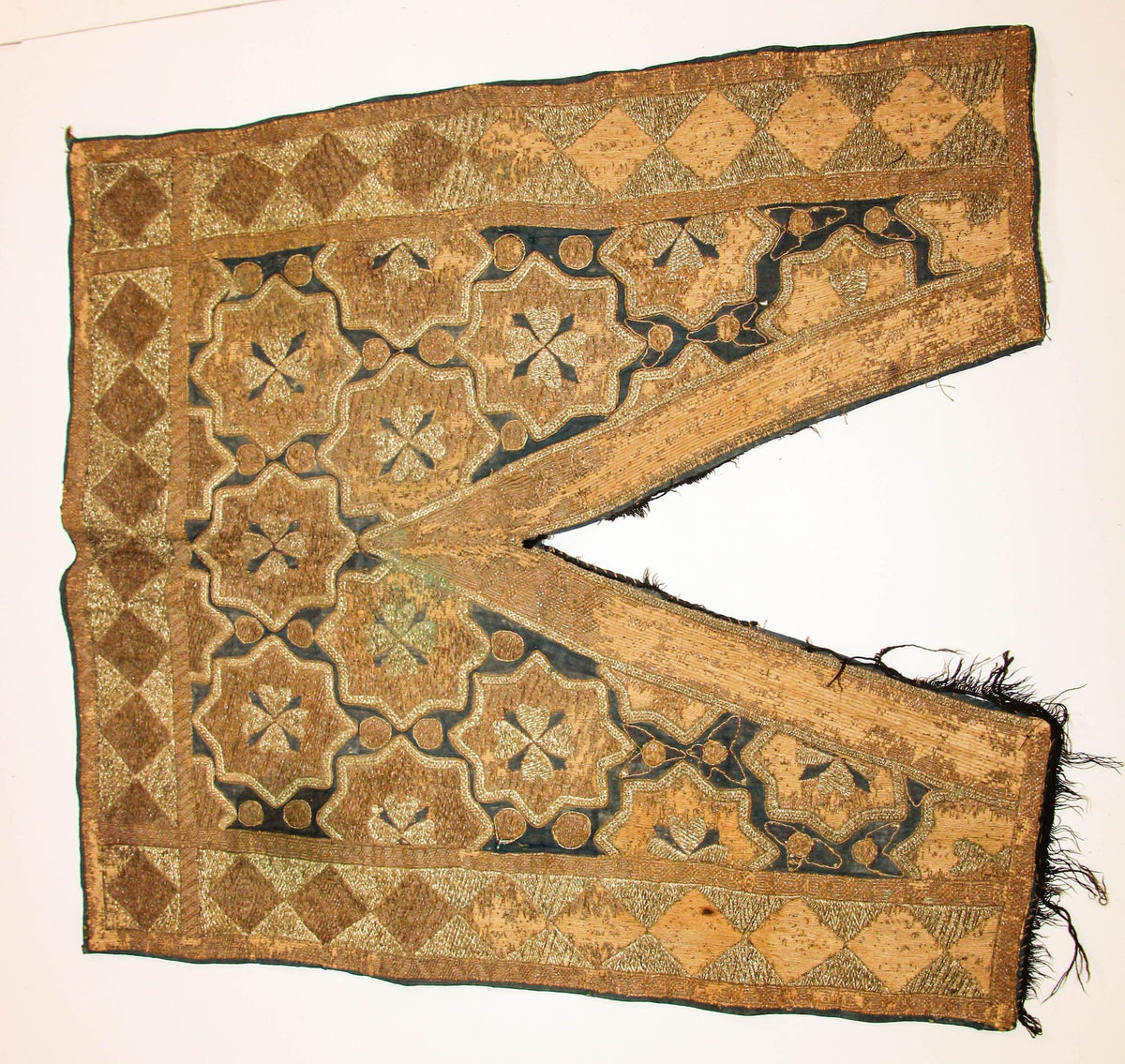 Antique Islamic Art Ottoman Metallic Threads Arched Fragment Textile 19th c.