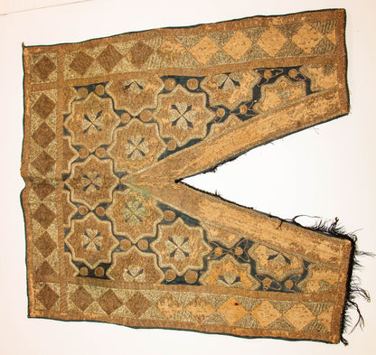 Antique Islamic Art Ottoman Metallic Threads Arched Fragment Textile 19th c.