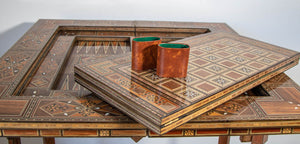 Moroccan Inlaid Card Chess Backgammon Game Table 1950