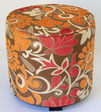 Vintage Moroccan Round Pouf Ottoman in 1970s Psychedelic Floral Velvet