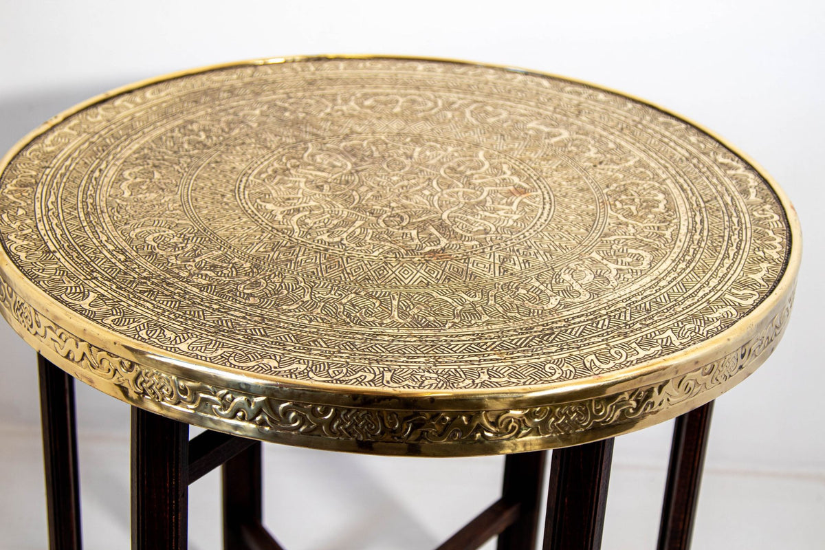 Moorish Islamic Brass Tray Table, Handcrafted in Spain, 1920s Design
