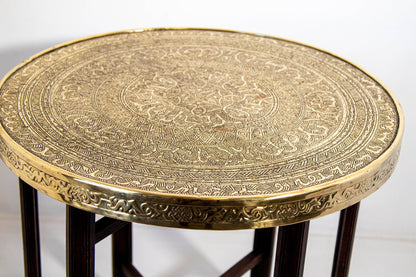 Moorish Islamic Brass Tray Table, Handcrafted in Spain, 1920s Design