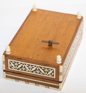 Vintage Spanish Inlaid Marquetry Decorative Music Box Inlaid with White Bone