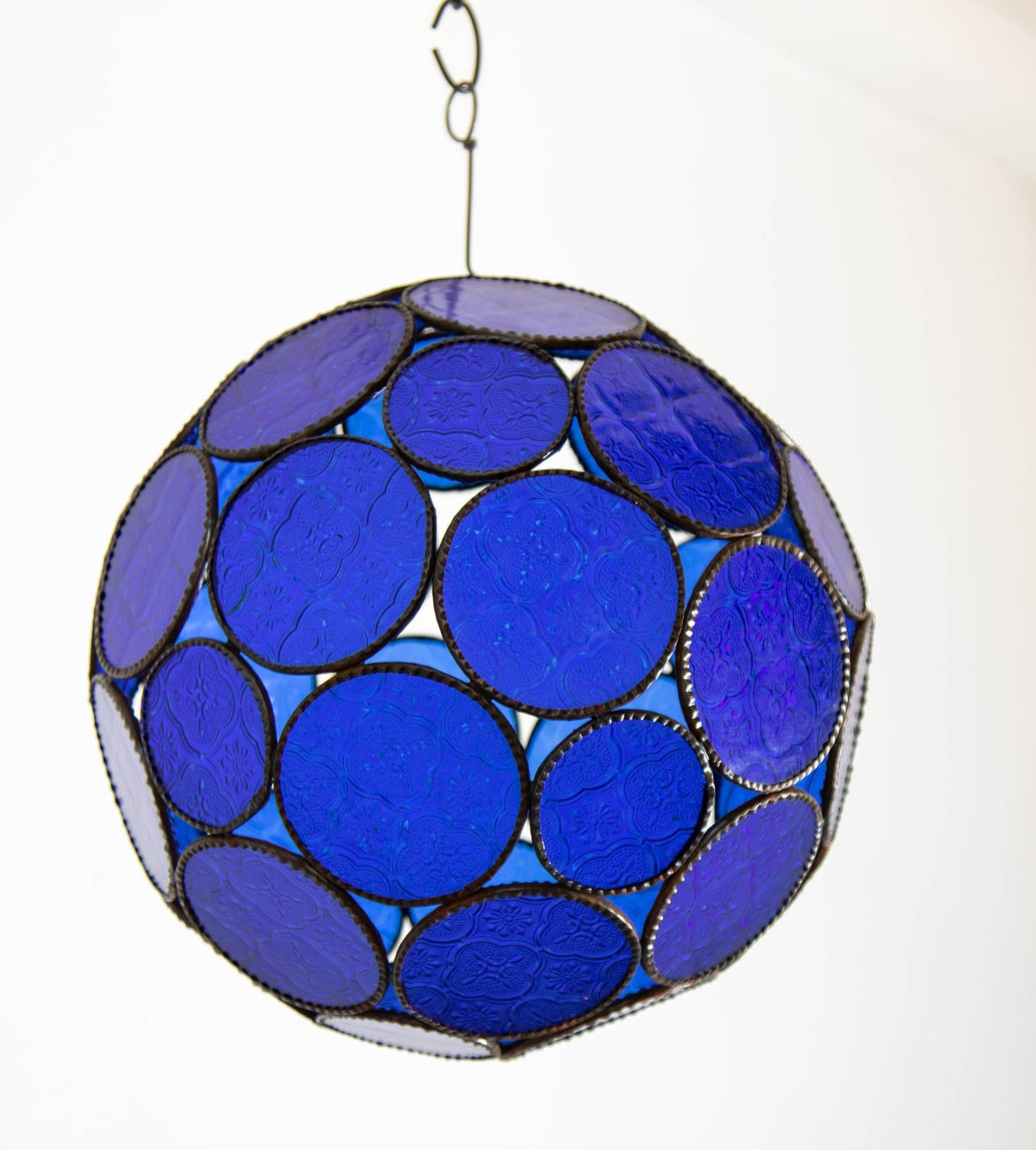 Vintage Moroccan Cobalt Blue Glass Orb Lantern, Marrakech, circa 1970