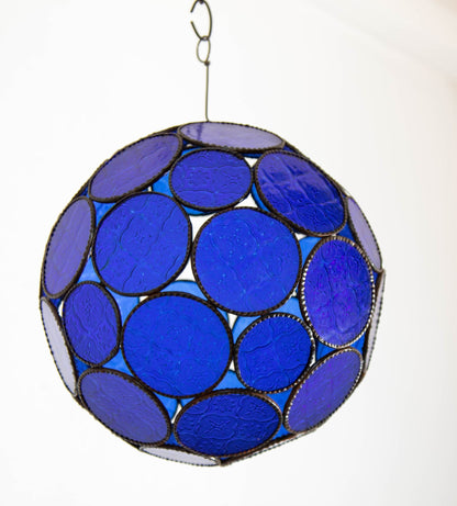 Vintage Moroccan Cobalt Blue Glass Orb Lantern, Marrakech, circa 1970