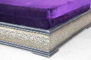 Vintage Moroccan Settee Low Bench, Daybed with Purple Cushion