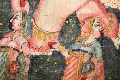 Large Vintage Mughal Raj Silk Painting of a Maharaja Royal Procession — India
