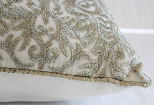 Turkish Moorish Ottoman Style Throw Pillow with Silver Metallic Embroidery