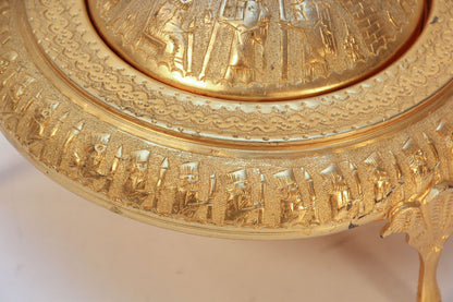 1960 Vintage Gold Tone Islamic Moorish Roll Top Caviar Footed Dish Server