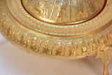 Vintage Gold Tone Islamic Moorish Roll Top Caviar Footed Dish Server 1960s