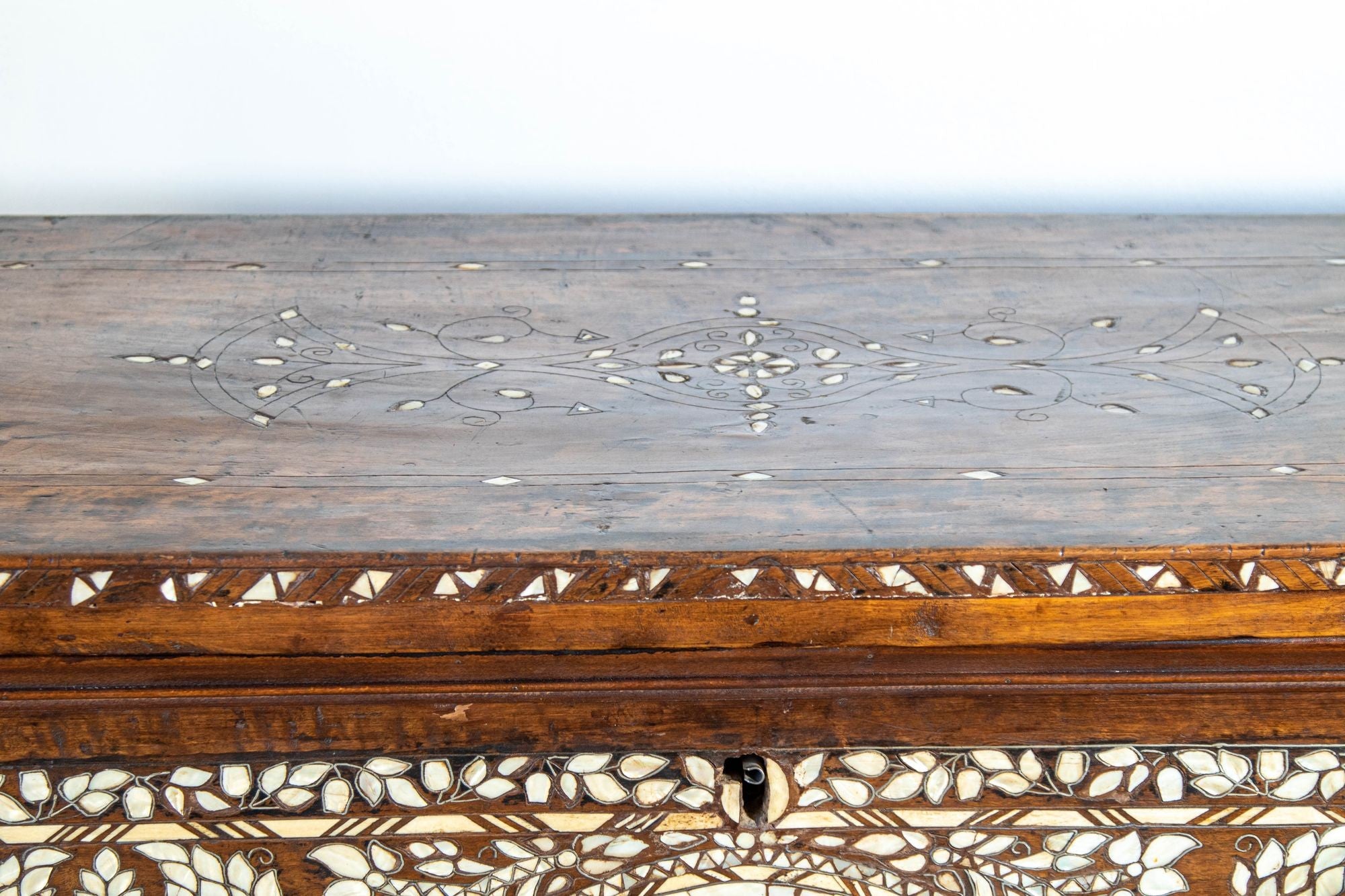 Antique Middle Eastern Mother of Pearl Inlay Dowry Trunk 19th C.