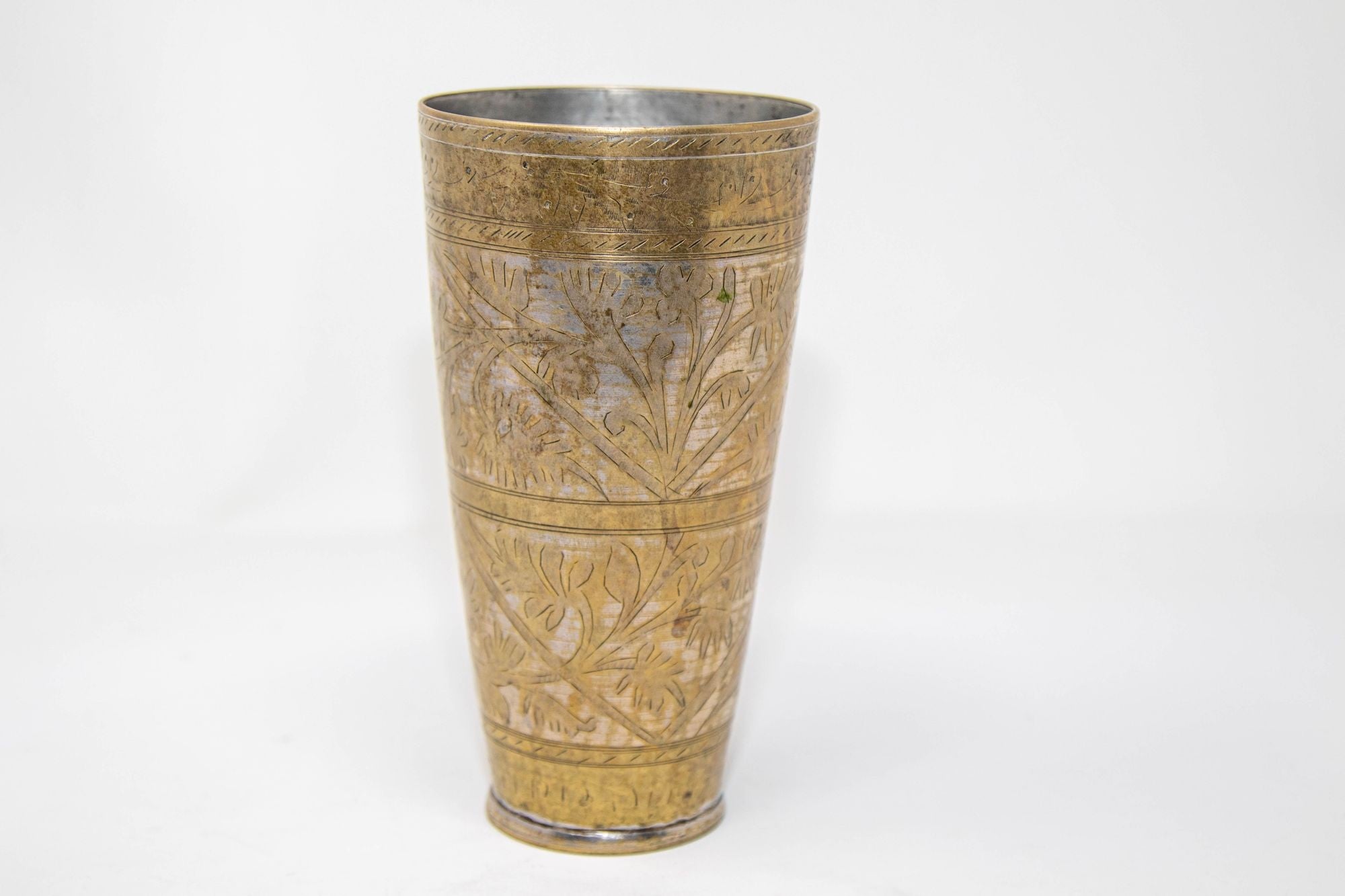 Antique Metal Engraved Mughal Beaker or Vase from India 1940s