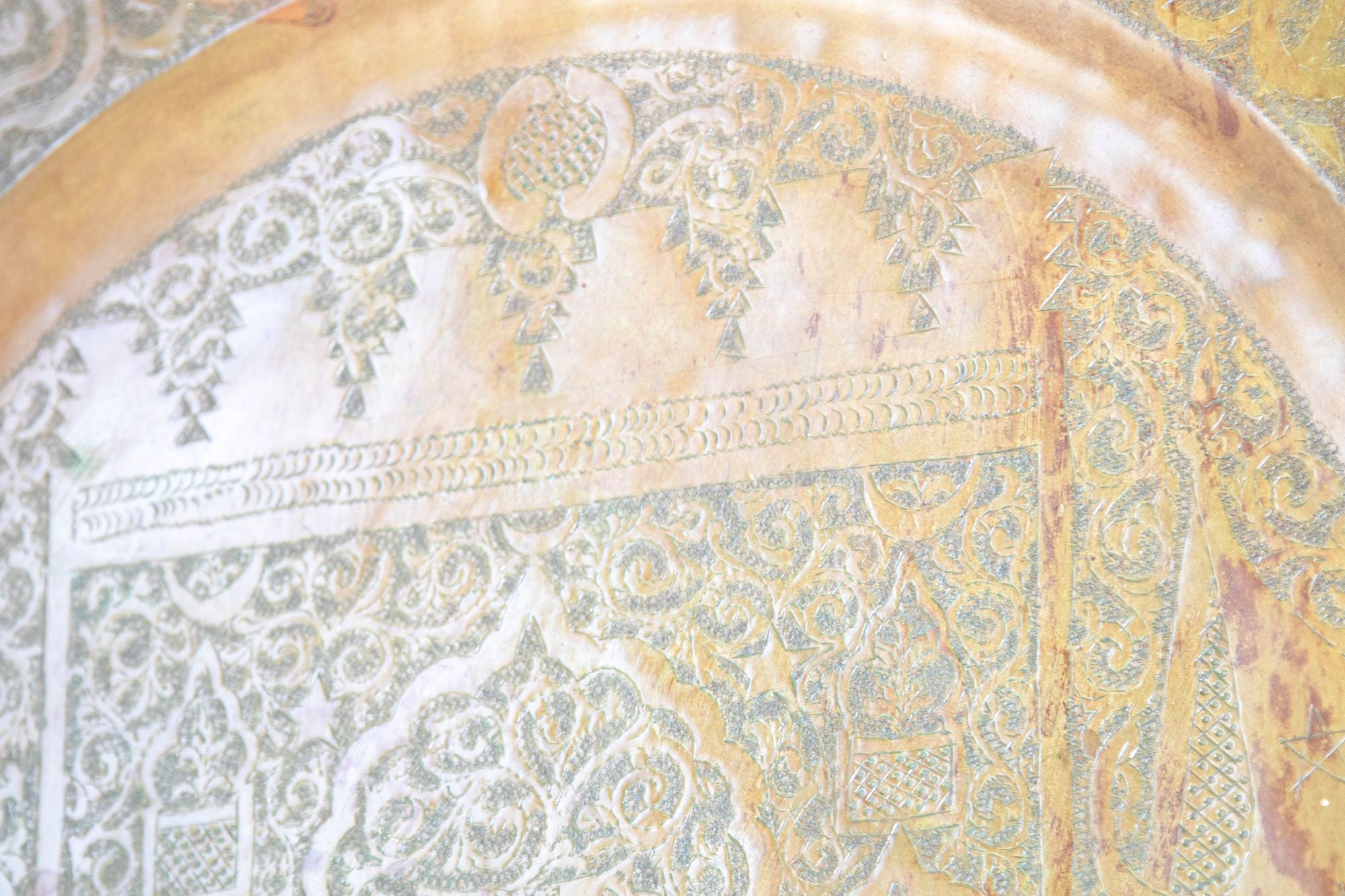 Large Moroccan Round Brass Tray Wall Decor 38 inches Circa 1950's