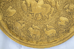 Collectible Islamic Asian Metalwork Polished Brass Tray Circa 1940s