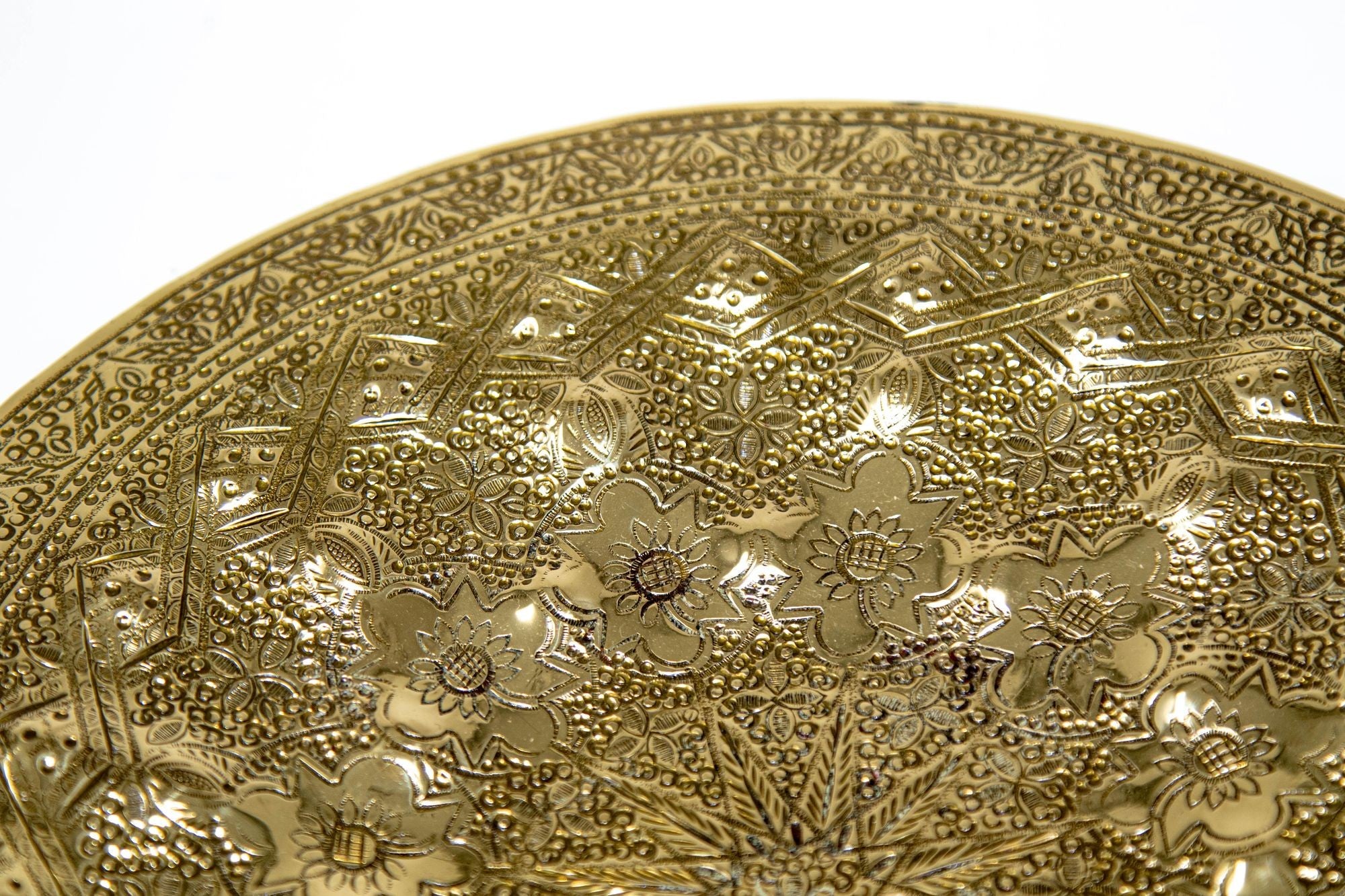 Islamic Persian Polished Brass Tray Collectible Metal Work Platter 10 inches D.