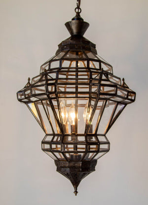 Vintage Moroccan Clear Glass Lantern Moorish Granada Spanish Style