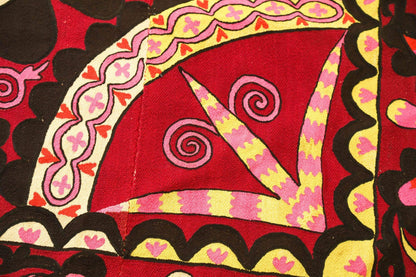 Vintage Suzani Uzbekistan Embroidered Textile Red and Black — additional view 15