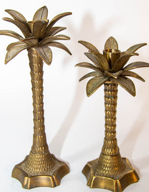 Vintage Brass Moroccan Palm Tree Candlestick Holders Set of 2