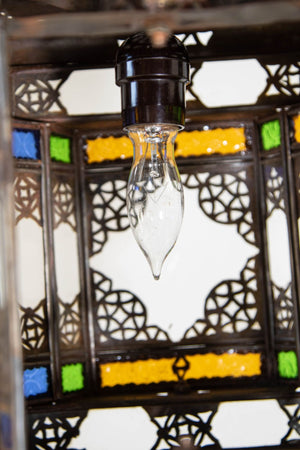 Vintage Moroccan Hanging Lantern Clear and Multicolor Glass Made in Marrakech