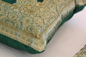 Emerald Green Moorish Throw Pillows Embellished with Sequins and Beads a Pair