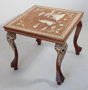 Anglo Indian Mughal Teak Inlaid Square Side Table