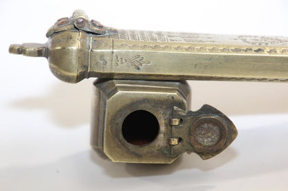 Antique Brass Qalamdan Inkwell, Moorish Design, Egypt, 1880