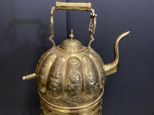 Moroccan Brass Tea Kettle on Stand Handcrafted in Fez Morocco 1930