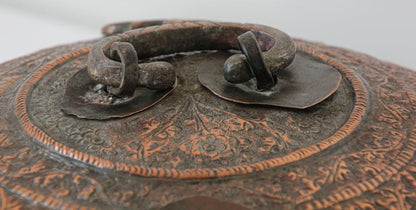 Antique South Asian Mughal Round Tinned Copper Box with Lid India 19th Century