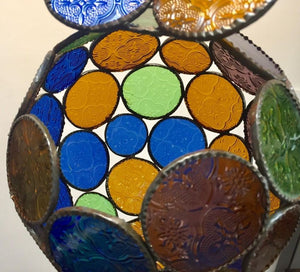 Handcrafted Moroccan Moorish Glass Orb Lantern with Multi-Color Glass