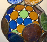 Handcrafted Moroccan Moorish Glass Orb Lantern with Multi-Color Glass