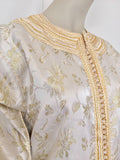 Vintage Moroccan Kaftan White and Gold Metallic Floral Brocade Caftan 1970's