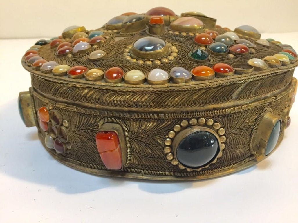 Vintage Agate Inlaid Moorish Wedding Jewelry Dressing Box