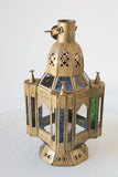 Moroccan Candle Lantern in Moorish Gilt Metal and Glass
