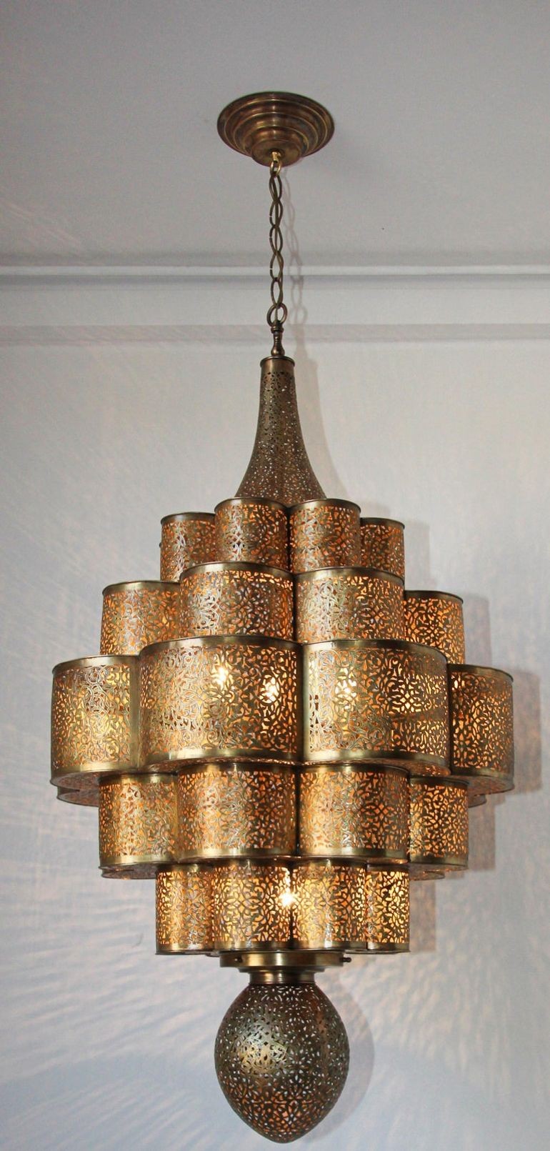 Large Moroccan Brass Chandelier Moorish Alhambra
