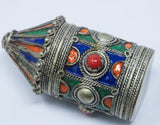 Antique Kabyle Berber Silver & Enamel Kohl Jewelry Box, Algeria, circa 1920s