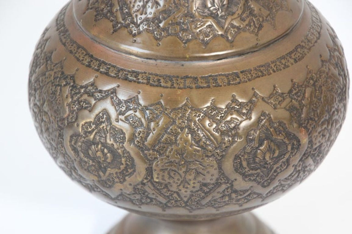 Moorish Copper Footed Vase, Handmade Turkish Design, Mid-20th Century