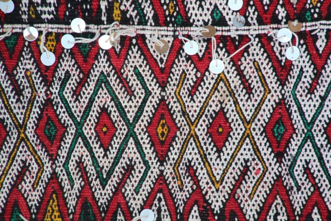 1960s Moroccan Vintage Berber Textile with Sequins North Africa, Handira